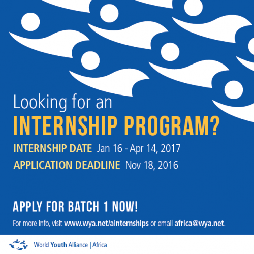 (offre en anglais) The World Youth Alliance Internship Program Africa 2017 lance un appel à candidatures