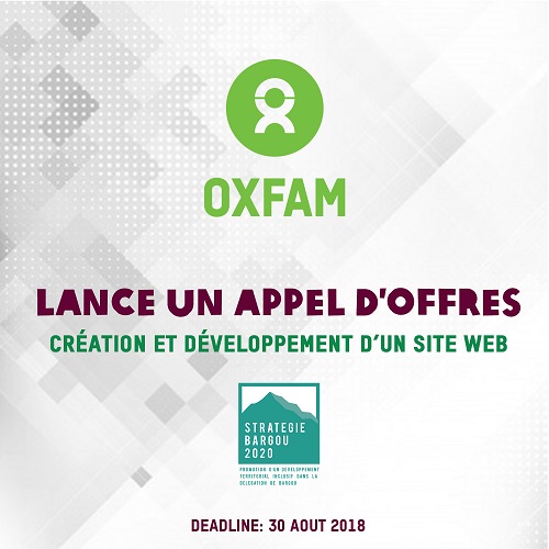 Oxfam lance un Appel d’offres : Création et développement d&rsquo;un site web dans le cadre du projet Stratégie BARGOU 2020